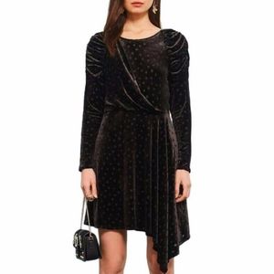 Topshop Black Long Sleeve Polka Dot Velvet Dress